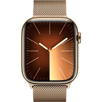 Apple Watch Series 9 smartwatch Goud/goud, Roestvrij staal, 45 mm, Milanees bandje, GPS + Cellular