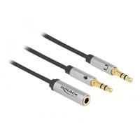 DeLOCK 1x 3,5 mm 4-Pin > 2x 3,5 mm 3-Pin headset adapter Zwart/zilver, 0,25 meter