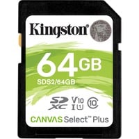 Kingston Canvas Select Plus SDXC 64 GB geheugenkaart Zwart, SDS2/64GB, Class 10 UHS-I U3